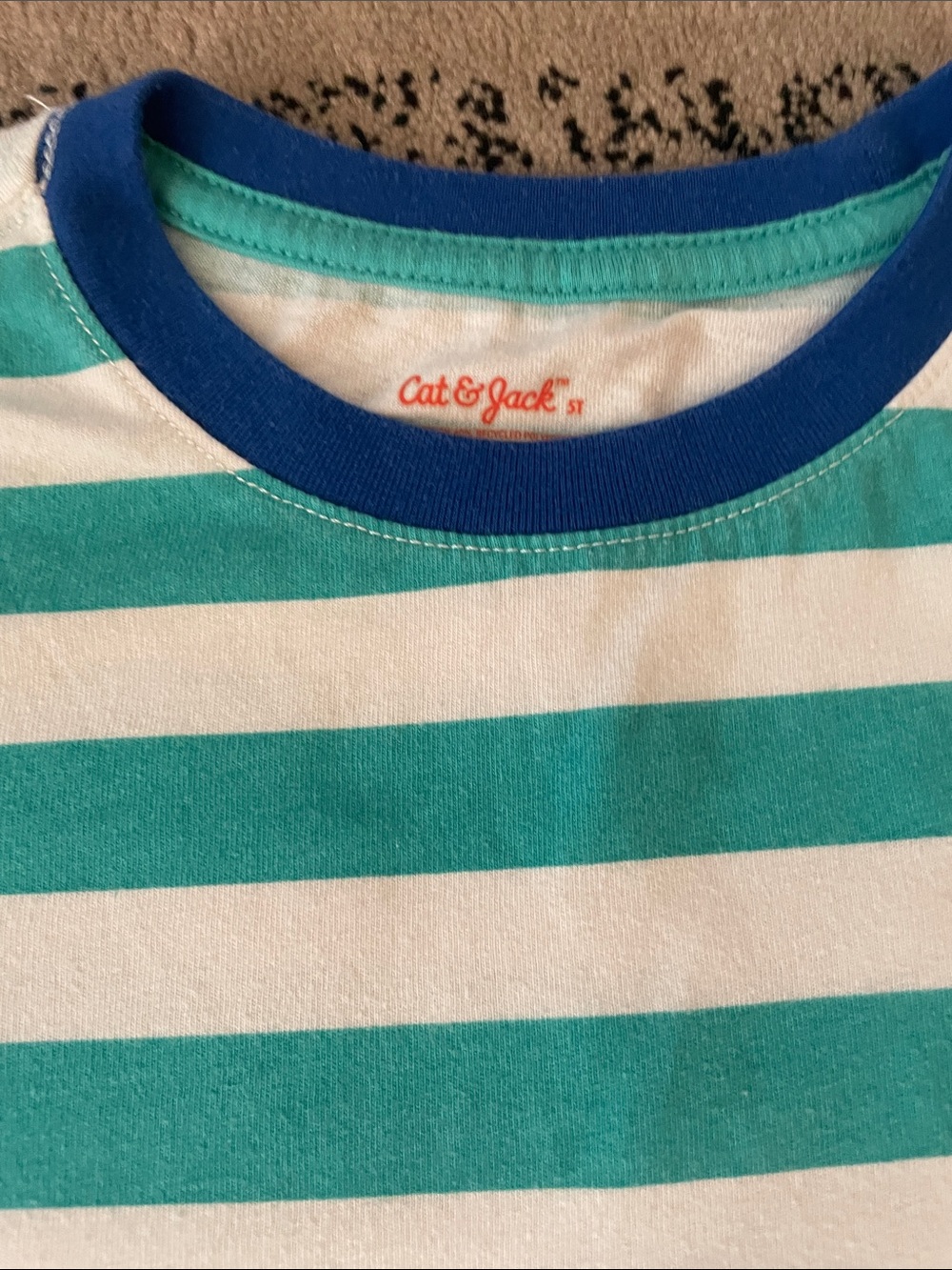 Cat & Jack Teal and White Striped Short Sleeve Tee - Picture 3 of 6